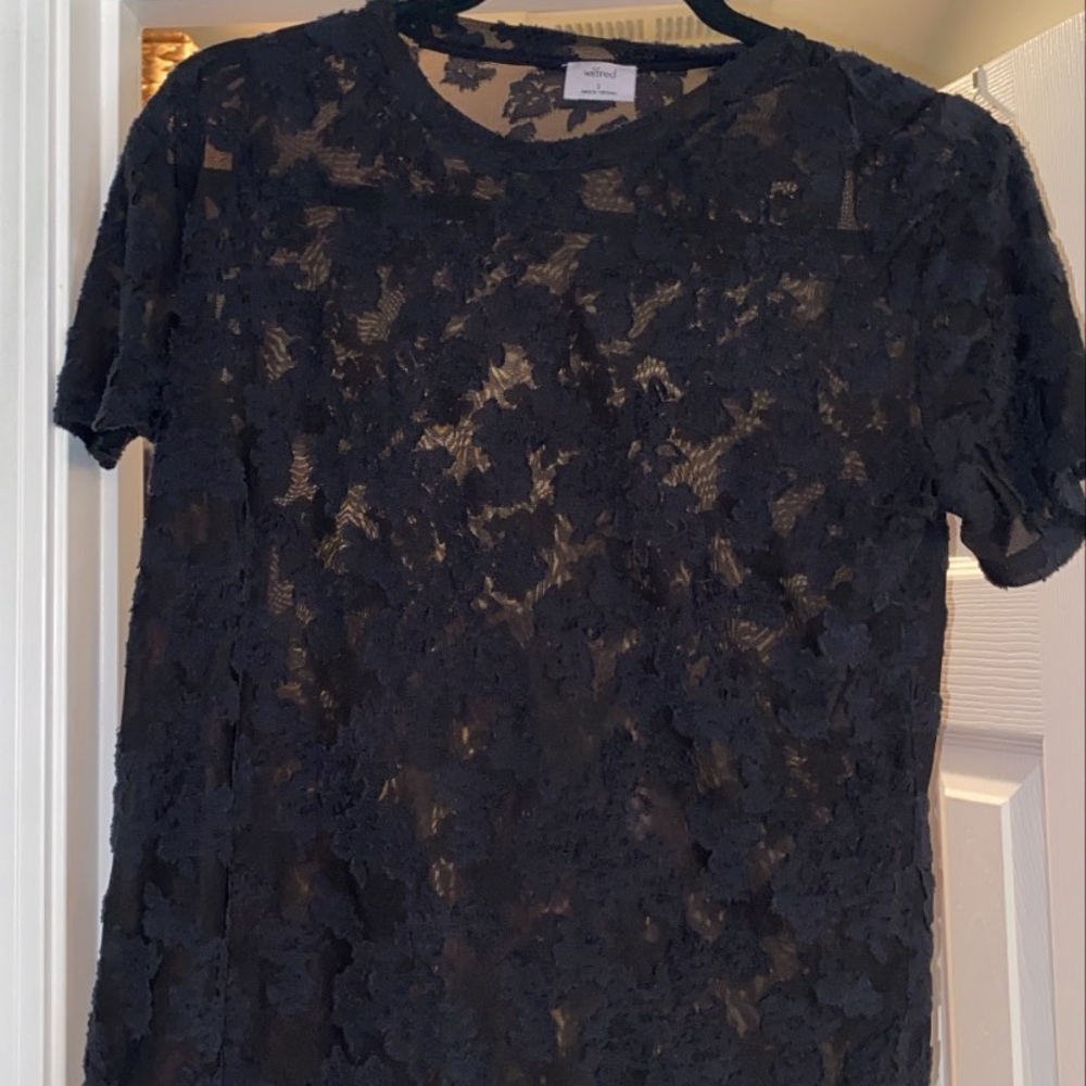 ARITZIA Wilfred Black Floral Lace Mesh Shirt
